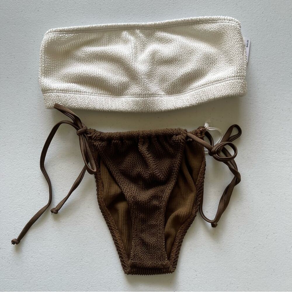 NWT Good American Bikini Top & Bottom Always Fit Tiny Ties & Bandeau Top Swim SM